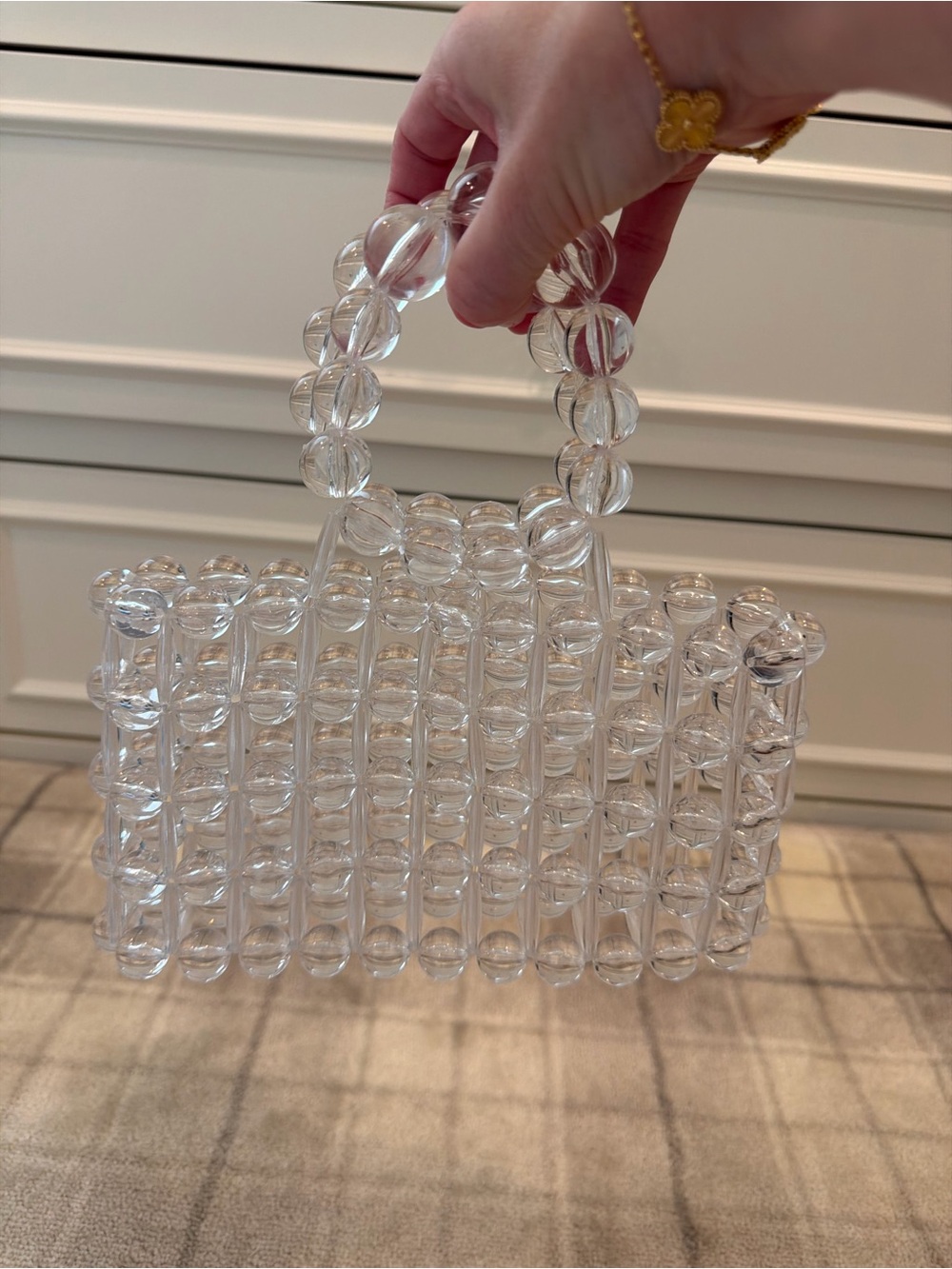 Clear Acrylic Beaded Handbag - Transparent Mini Tote
